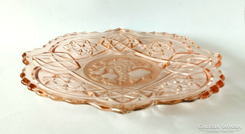 Beautiful old Czech pink, thick glass bowl, offering