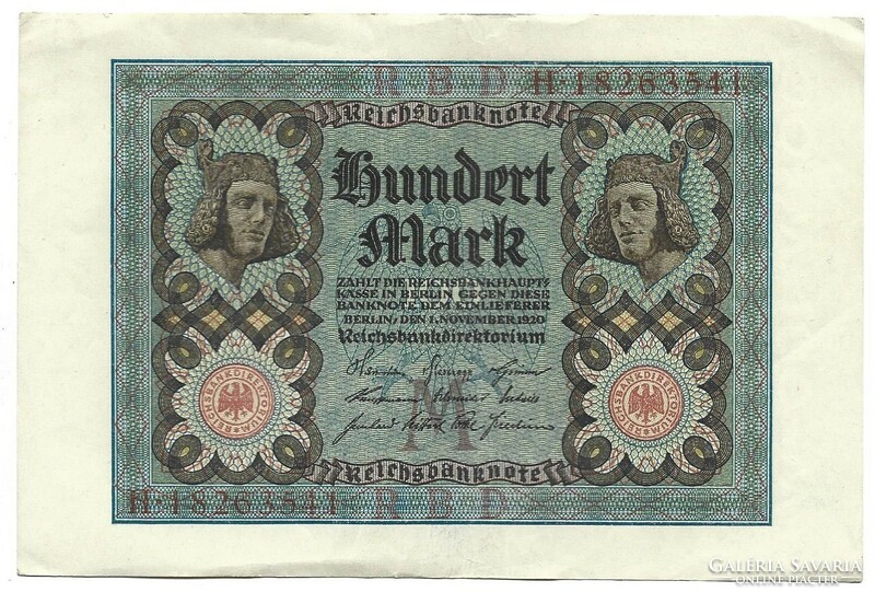 100 Mark 1920 8-digit serial number Germany 3.