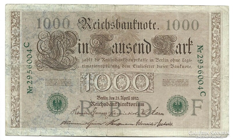 1000 Mark 1910 7-digit green serial number Germany 1.