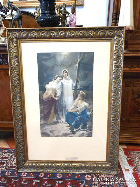 Victor schramm (1865 - 1929) faith, hope, love - large size 20th century lithograph