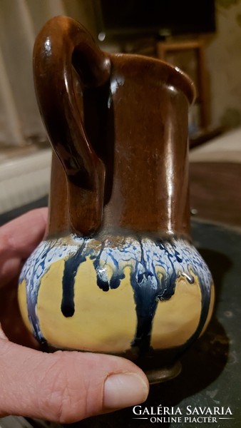 Drizzled glazed ceramic mug, industrial art jug