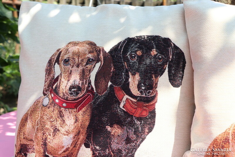 Machine-made tapestry pillowcases in a pair,,dachshund,,