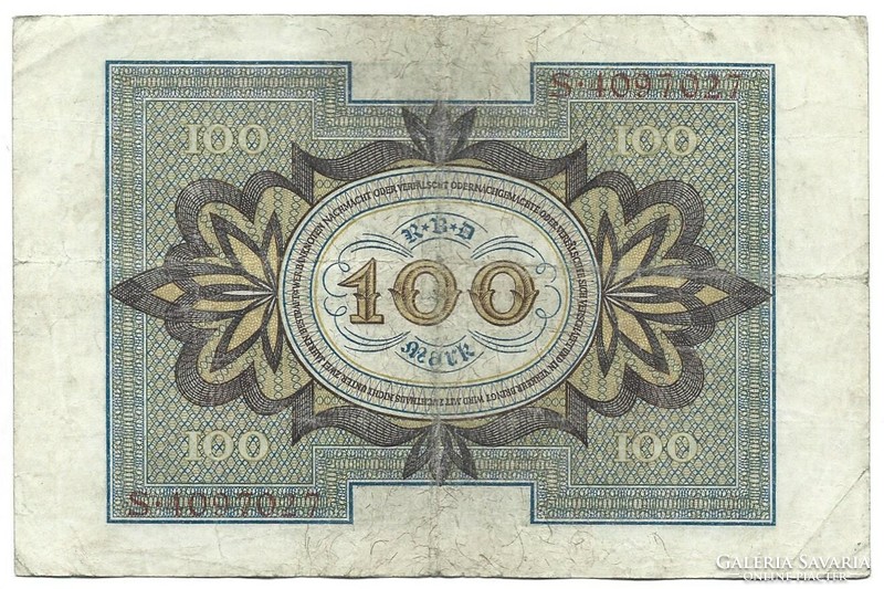 100 márka 1920 7 jegyű sorszám Németország 2.