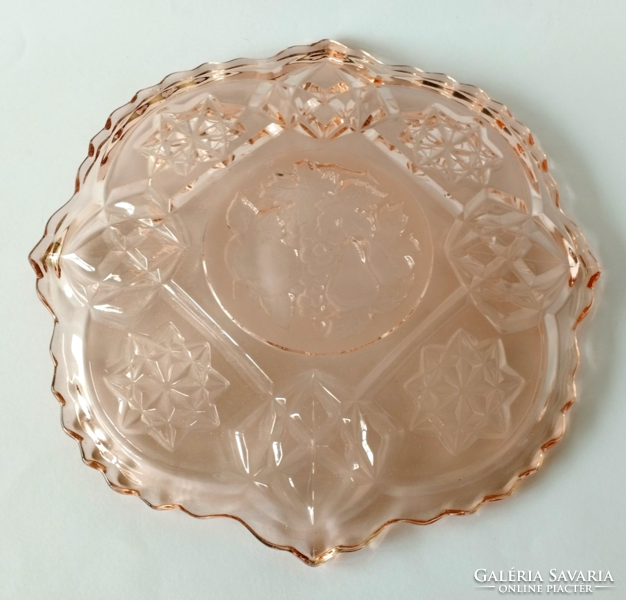 Beautiful old Czech pink, thick glass bowl, offering