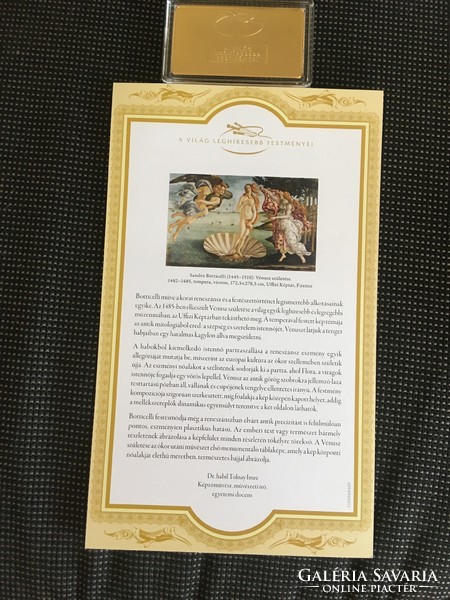 Botticelli Vénusz születése arannyal bevont rúdon, érme