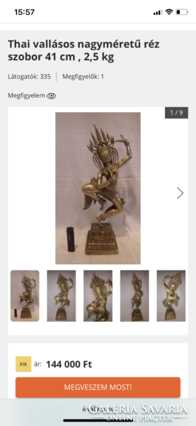 Dancing Thai or Indian Hindu god or dancing East Asian copper statue 40 cm