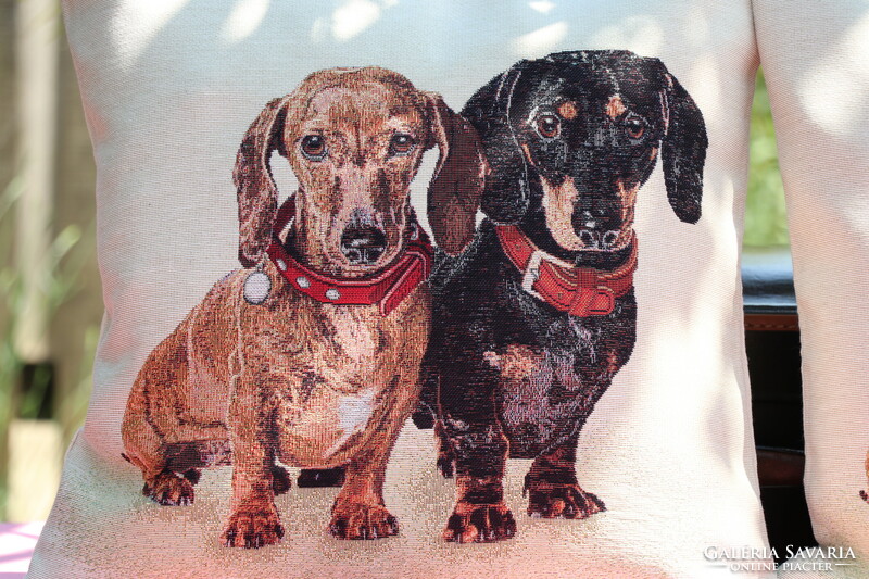 Machine-made tapestry pillowcases in a pair,,dachshund,,