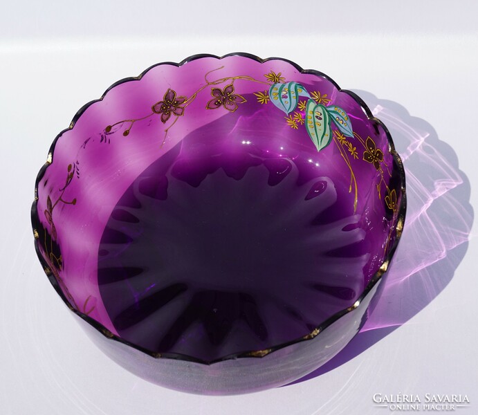 Large antique moser amethyst lavender purple artist glass deep bowl centerpiece