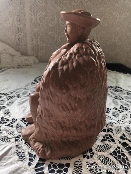 Old retro terracotta ceramic Somogyi Arpád seated shepherd statue for sale!