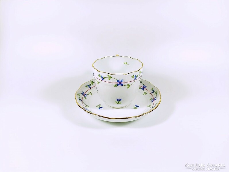 Herend, blue blue garlang pbg pattern coffee cup and saucer, hand painted porcelain, flawless (h127)