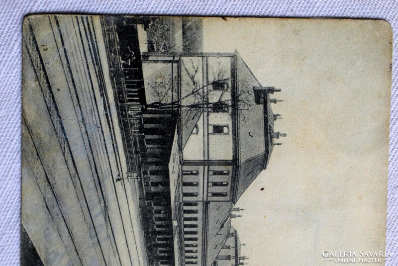 Antique photo postcard Piski (Transylvania) railway station Ádler fényirda, Saxon town 1912
