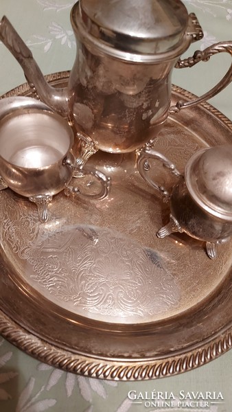 I discounted it! Silver-plated coffee set 4-piece set with vintage beautiful pattern