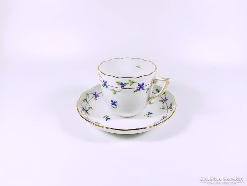 Herend, blue blue garlang pbg pattern coffee cup and saucer, hand painted porcelain, flawless (h127)