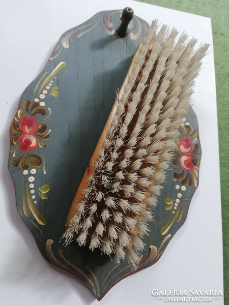 Decorative painted wooden brush holder + brush