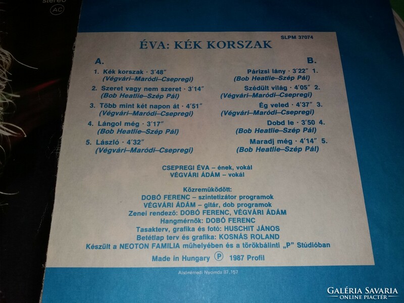 Régi CSEPREGI ÉVA - KÉK KORSZAK 1987. zene bakelit LP nagylemez szép állapotban a képek szerint