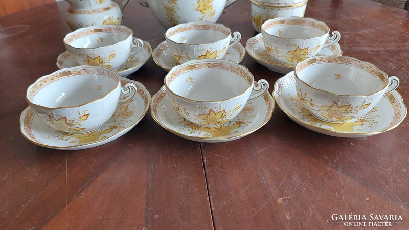 Herendi 6 személyes citromsárga Indiai kosár mintás teáskészlet,nagy csészékkel