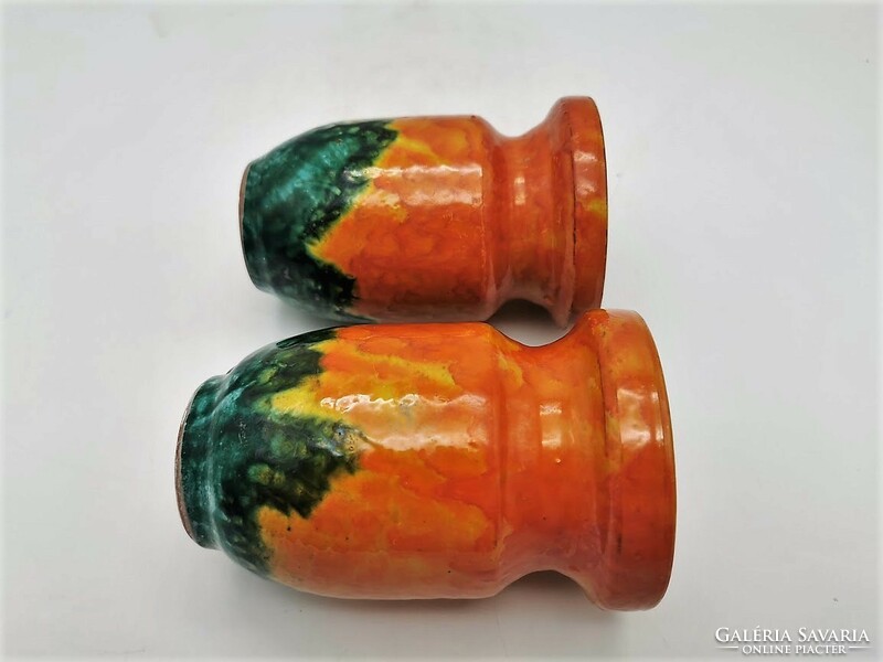 Pair of retro vases, Hungarian applied arts ceramics, 15 cm