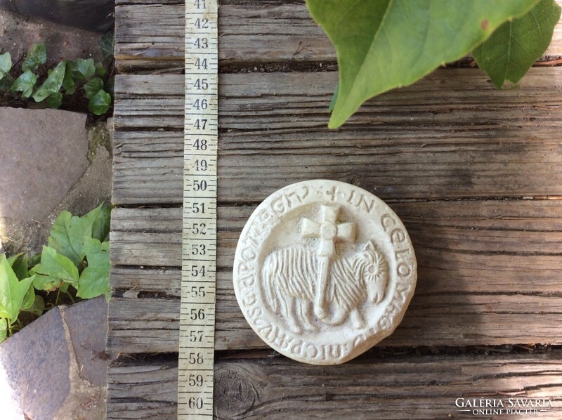 Beautiful small stone-like clay tile cross-bearing lamb plaque, copy