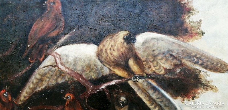 The poultry yard and the birds of the wild, at the joint education given by the wise owl, oil painting.