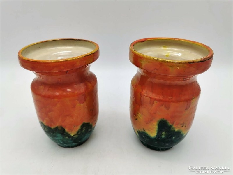 Pair of retro vases, Hungarian applied arts ceramics, 15 cm