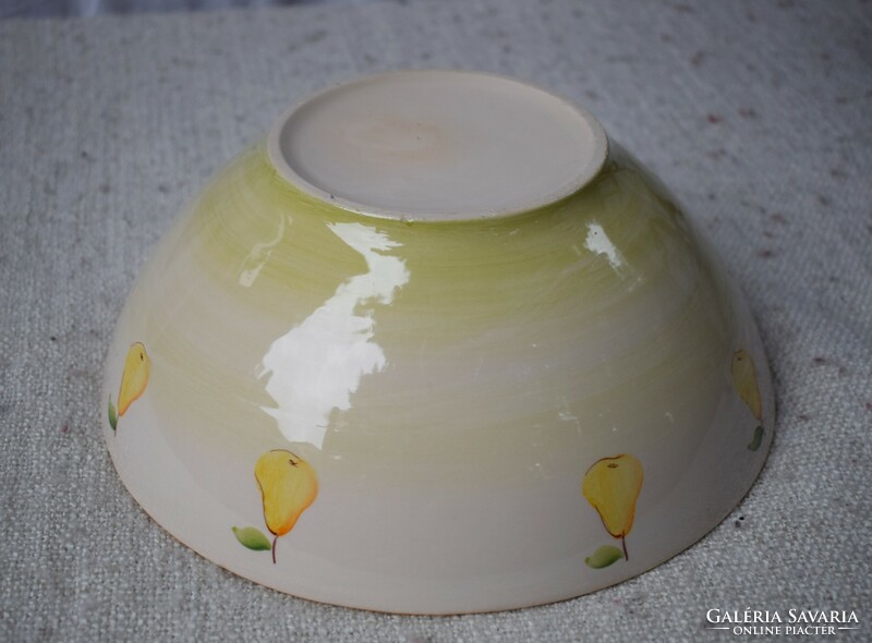 Ceramic serving bowl with pear pattern, painted, glazed 25 x 9 cm