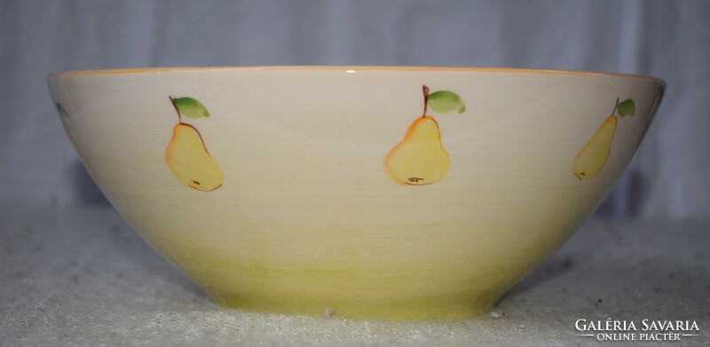 Ceramic serving bowl with pear pattern, painted, glazed 25 x 9 cm