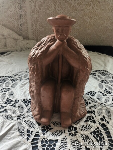 Old retro terracotta ceramic Somogyi Arpád seated shepherd statue for sale!