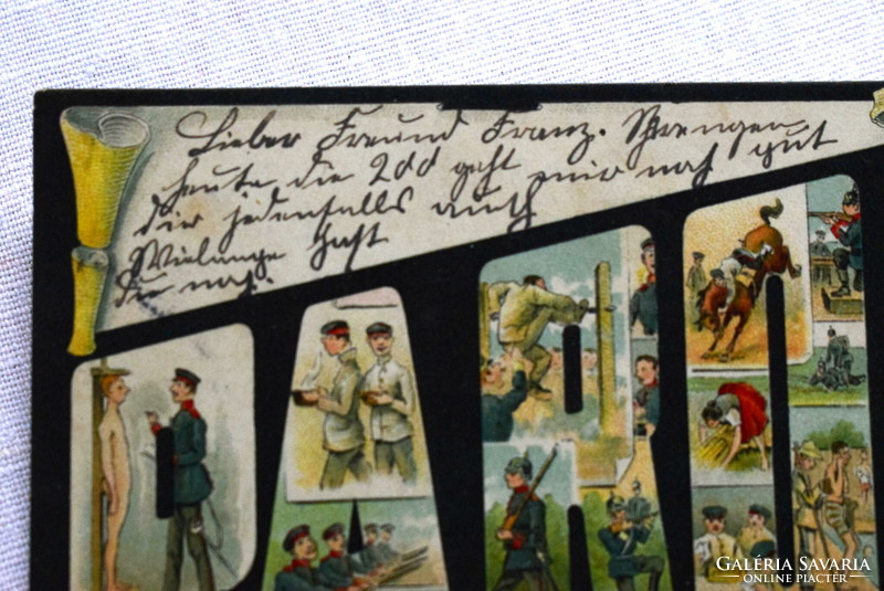 Antique German Humorous Military Graphic Postcard 200 Days Recruits to Reservists