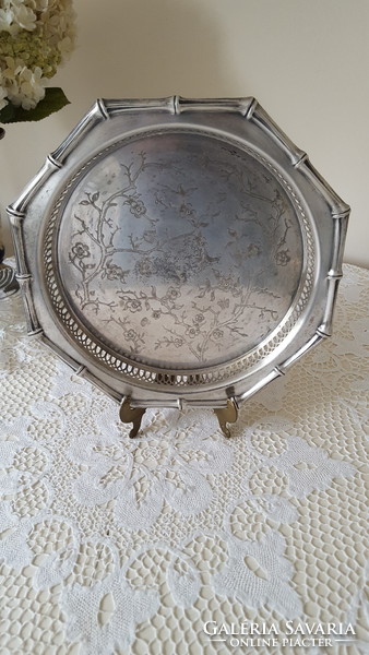 Vintage, silver-plated octagonal serving tray