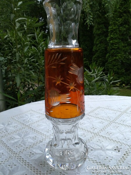 Fantasztikus antik Bohémia kristály váza, Karl Pálfa borostyán színű  a 30-as évekből!