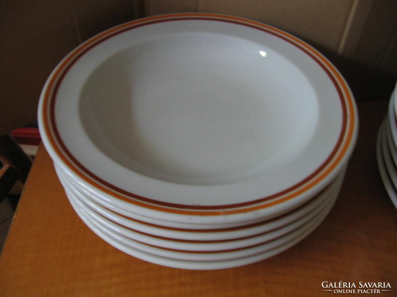 Retro Alföldi porcelán leveses tányér barna-sárga csíkos