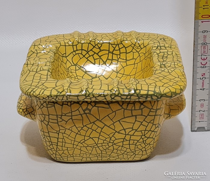 Yellow glazed ceramic ashtray marked 