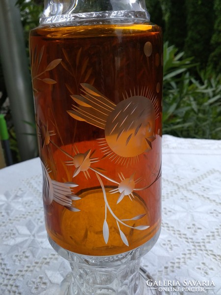 Fantastic antique Bohemian crystal vase, Karl Pálfa amber color from the 30s!