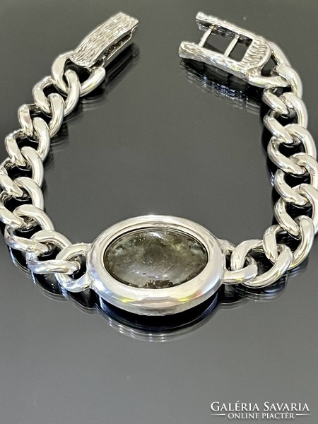 Unique, solid silver bracelet, embellished with a labradorite stone