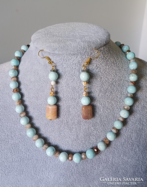Larimàr jade jewelry set, necklace and earrings
