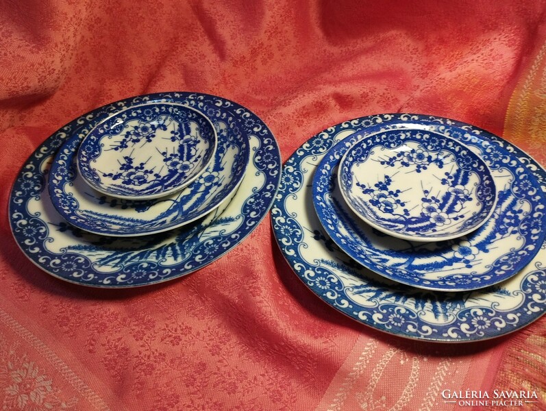 3 piece oriental porcelain breakfast dish with a cherry blossom pattern