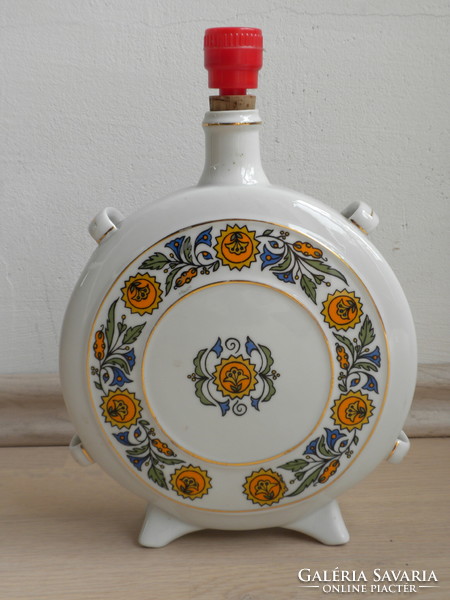 Hollóházi porcelán pálinkás butella, butykos, kulacs "Kőszeg" felirattal