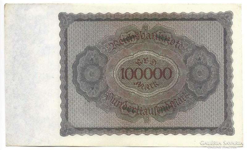 100000 Mark 1923 imperial printing 8-digit serial number aunc unfolded Germany 1.