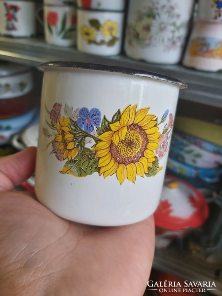 Beautifully patterned sunflower mug enameled heirloom antique nostalgia