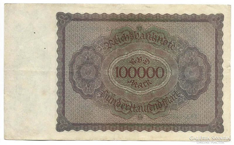 100000 márka 1923 magáncéges nyomtatás 6 jegyű sorszám Németország 2.