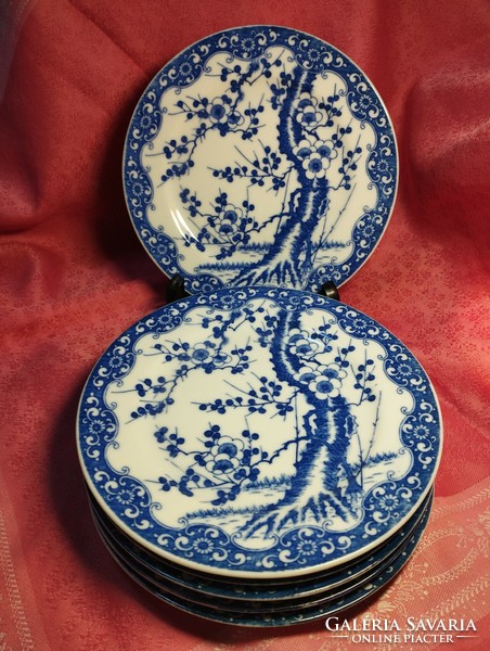 6 Pcs. Oriental porcelain cake plate with a cherry blossom pattern
