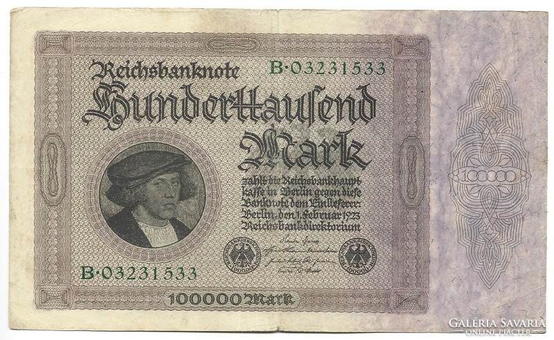 100000 Mark 1923 imperial printing 8-digit serial number Germany 1.