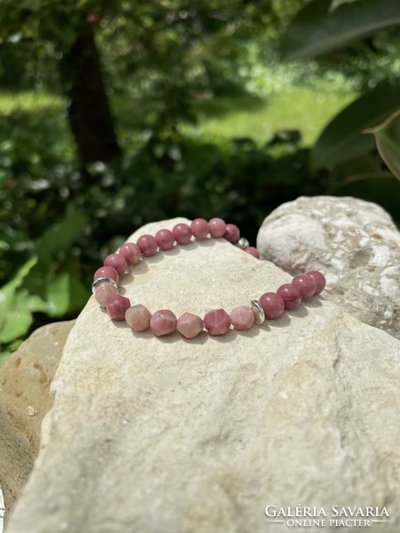 Joy rhodonite bracelet with faceted thulite minerals and hematite spacers