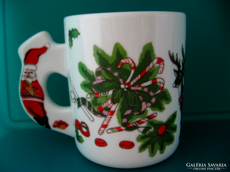 Santa Claus, Christmas glass porcelain mug, Santa Claus on the ears