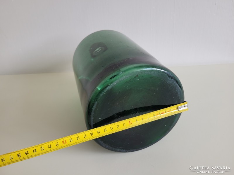 Régi nagy méretű 5 literes sötétzöld zöld huta üveg üvegpalack ballon palack 35,5 cm