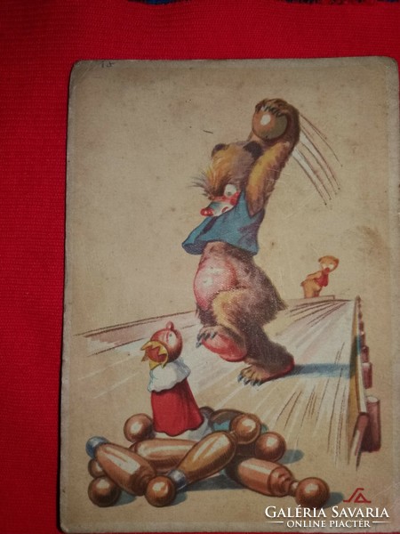 1944. Angry teddy bear graphic soldier paternal greeting camp post color drawing nice condition according to pictures