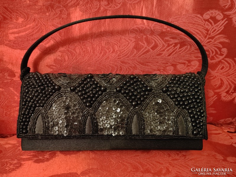 Flawless black beaded sequin theater bag reticule