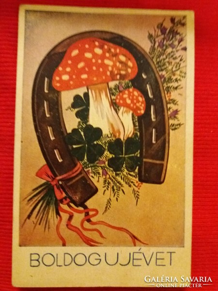 1948.BOLDOG ÚJ ÉVET rajzos, képeslap REKORD színes rajz szép állapot a képek szerint