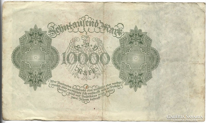 10000 márka 1922 nagy méret Alul középen betű nélkül más hátlap Németország 1.