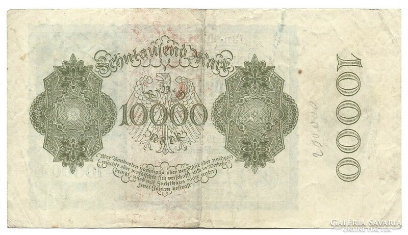 10000 márka 1922 kis méret magáncéges nyomtatás 7 jegyű sorszám Németország 2.